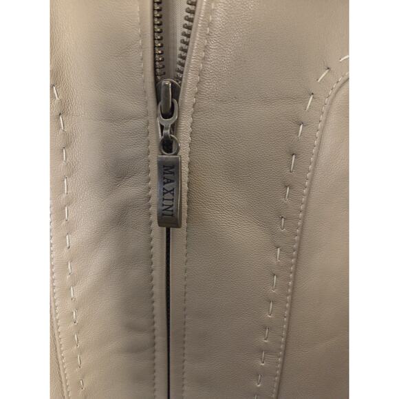 Maxini Collezione Leather & Knit Mens Sz M Jacket Beige Zip Front Quiet Luxury - Picture 3 of 11